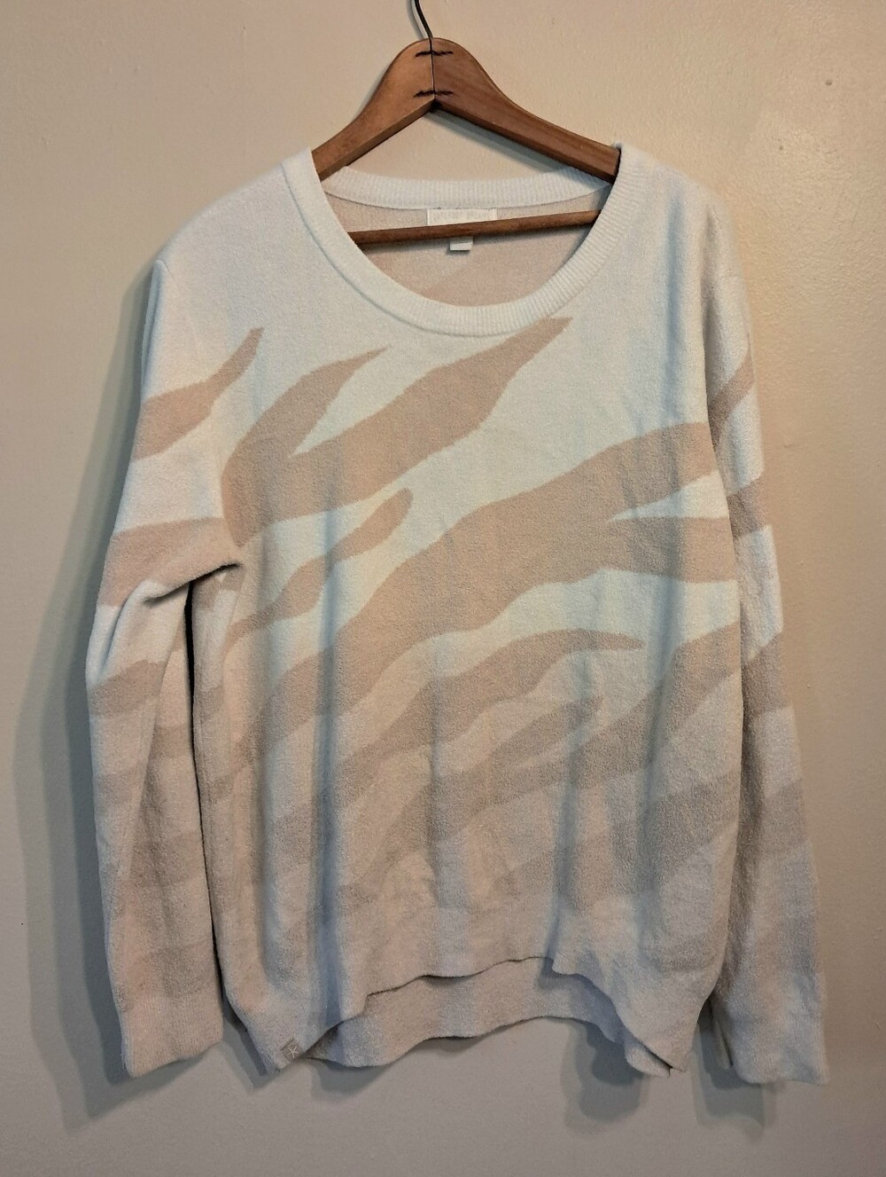 Barefoot Dreams Cream Neutral Sweater with Tan Abstract Stripes